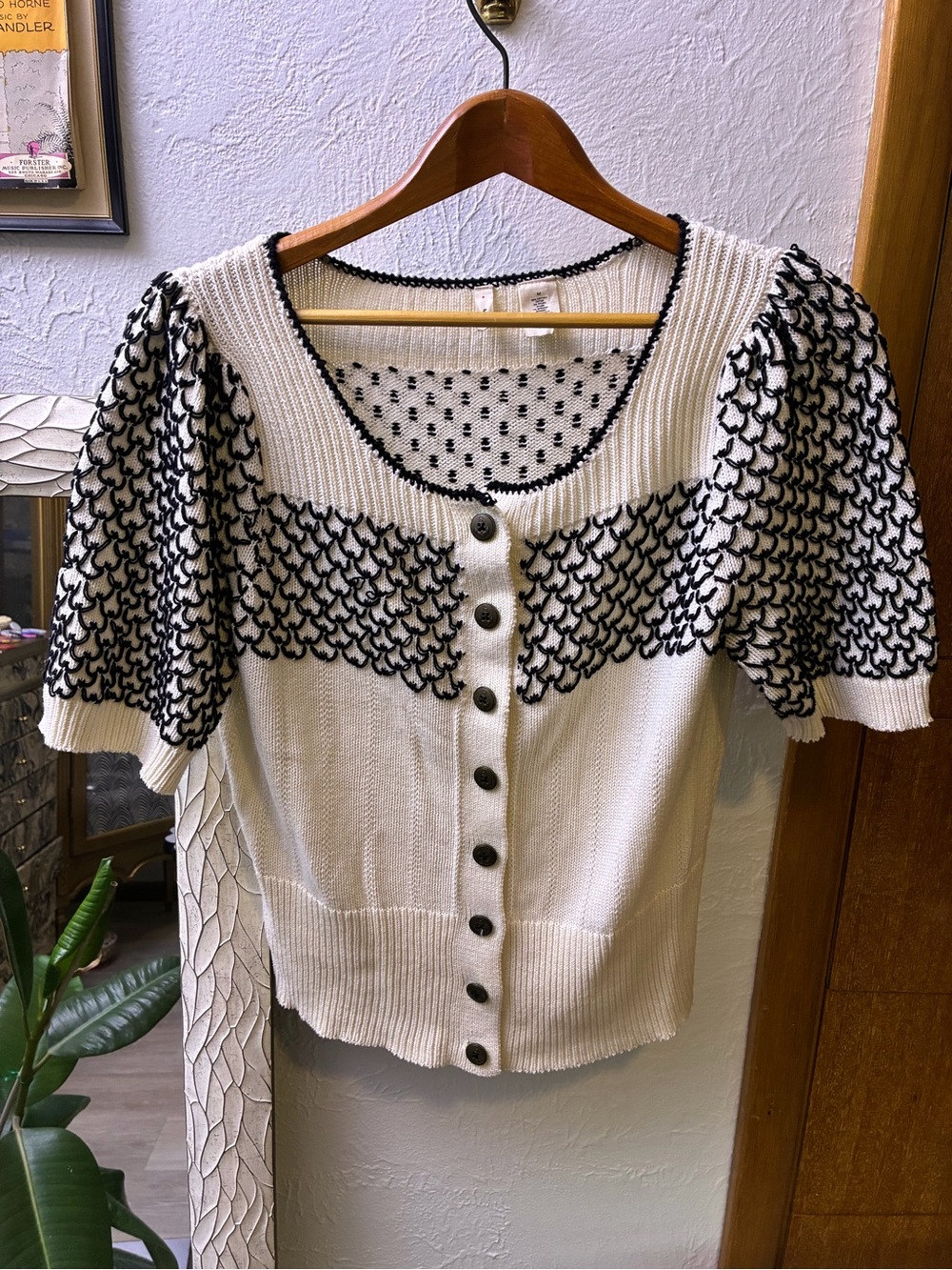 Moth Cream Cardigan with Black Contrast Stitching